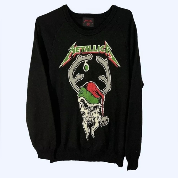 METALLICA Ugly Christmas Sweater Skull Wool Blend Black Size Small Men's - Picture 1 of 6